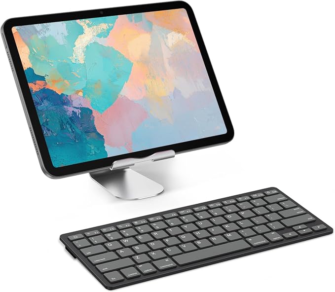 OMOTON Ultra-Slim Bluetooth Keyboard for iPad 11th/10th/9th/8th/7th, iPad Pro/Air/Mini and iPhone Series, Wireless iOS Keyboard with 12 Multimedia Keys for Office, School, Graphite Black & Gray