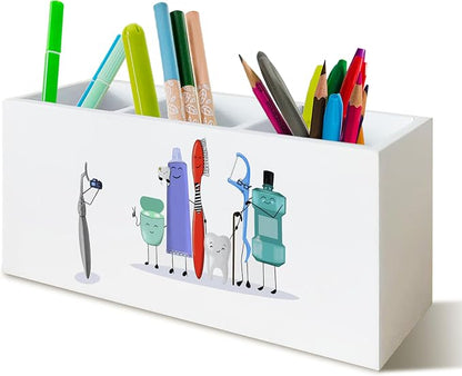 Dental Office Organizer Decor for Desk, Tooth Pen Holder Gifts for Women Men Dental Hygienist Must Haves Wooden Pen Pencil Holder for Office Desk Tabel Decor