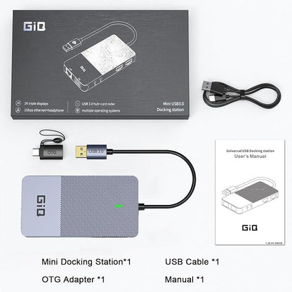 USB Docking Station GIQ USB C HUB USB 3.0 to Dual HDMI VGA Adapter Triple Display USB C Laptop Docking Station Dual Monitor HDMI Splitter Extender Compatible with MacBook M1 M2 M3 M4 M5 USB Dock