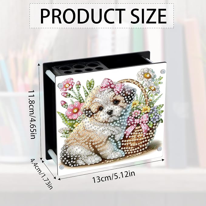 DIY Diamond Painting Kit，Cute Dog Special Shape diamond painting pen holder, Acrylic Daily Office Desktop Decoration Storage Item