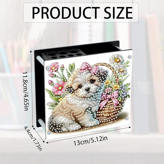 DIY Diamond Painting Kit，Cute Dog Special Shape diamond painting pen holder, Acrylic Daily Office Desktop Decoration Storage Item
