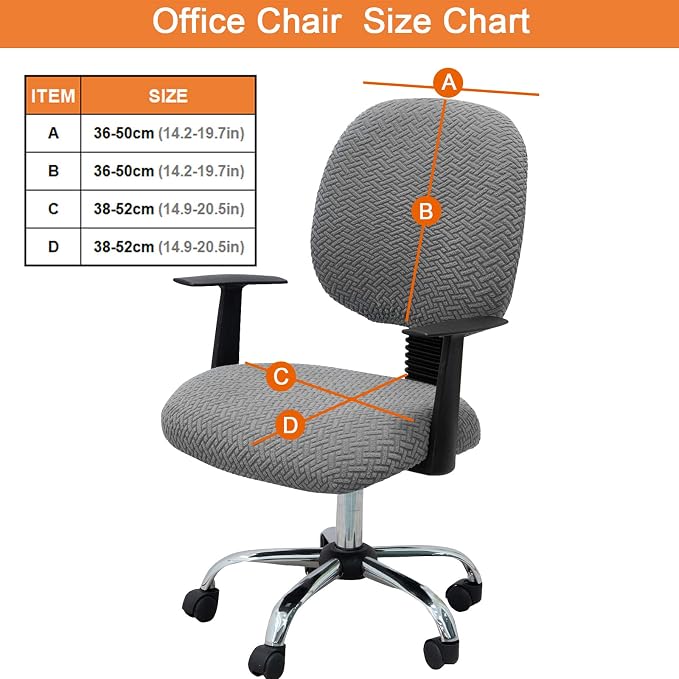 MIFXIN Computer Office Chair Cover Stretch Elastic Polyester Slipcover 2 Piece Stretchable Jacquard Computer Chair Cover Protector for Office Rotating Chairs, Only Covers (Silver Grey)