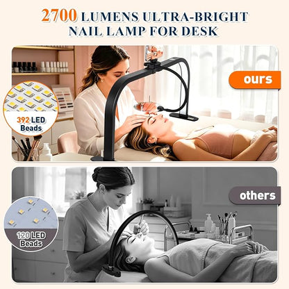 Half Moon Nail Light for Desk with 5X Magnifier & Phone Holder, LED Arch Tech Lamp 30" Foldable for Manicure Eyelash Extensions Tattoo Facial Salon Craft, 2700LM Multiple Brightness 3000-6000K