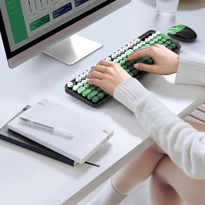 MOFII Wireless Keyboard and Mouse Combo, 2.4GHz Retro Typewriter Keyboard Full Size, Cute Wireless Mice, USB Dongle Plug and Play, for Laptop, PC, Desktop, Windows (Black Green Gradient Color)