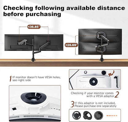 Dual Monitor-Arm Heavy-Duty for 17-49-inch Screens - Premium Vertical Stacked Dual Monitor Arm Desk Mount for Ultrawide Screens up to 44lbs, Fully Adjustability, VESA 75/100 mm, Black