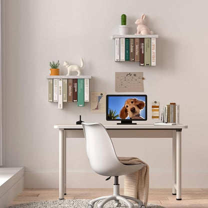 Floating Book Shelves for Wall Set of 2, Unique Wood Hanging Bookshelf | Easy Install Wall Bookshelf with Anti-Tilt Metal Bracket, Floating Bookshelf Storage Display Wall Shelves for Home Decor