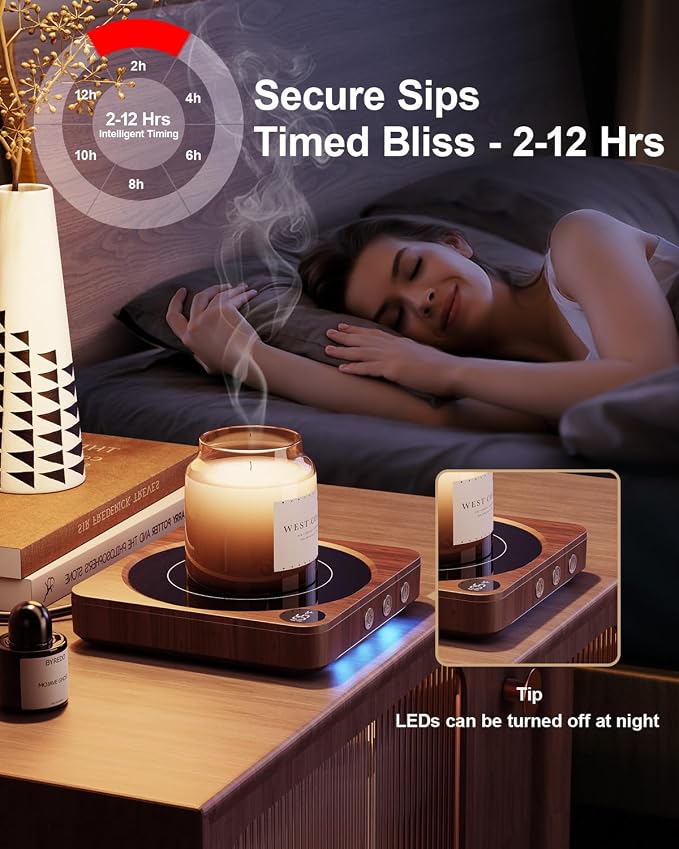 House Gem Mug Warmer - 36W Coffee Mug Warmer for Desk with Temperature Display, 2-12Hrs Auto Shut Off, Smart Candle Warmer - Ideal Coffee Gifts Accessories Keep Beverages Coffee Warmer (Wood) (Wood)