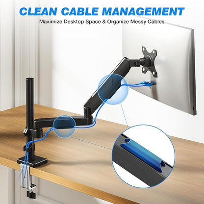 Single Monitor Arm Desk Mount, Adjustable Extra Long Monitor Stand for 17-34 Inch Screens, Hold up to 22 lbs, VESA 75/100mm Mount with Tilt, Swivel, Rotation