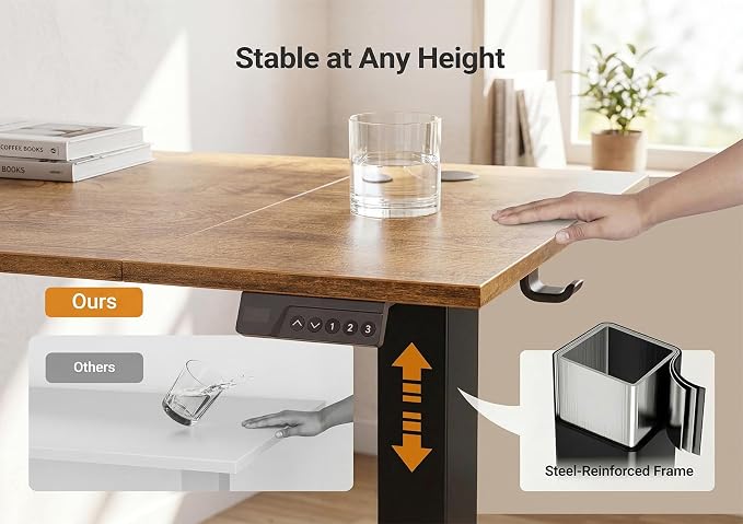 YDN Electric Standing Desk Adjustable Height, 48 x 24 Inches Sit Stand up Desk with Memory Presets & Cable Management, Home Office Desk for Office & Computer Workstation, Black Frame/Rustic Brown Top
