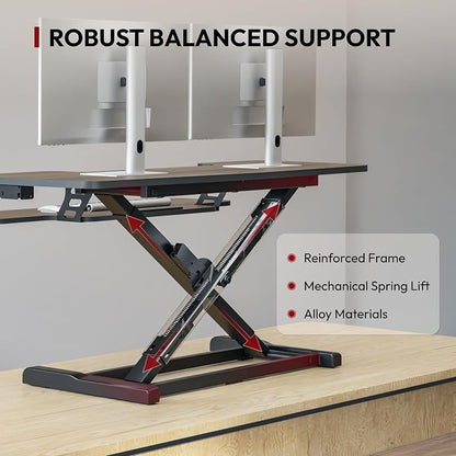 SANODESK 42" Standing Desk Converter, Large Sit-Stand Riser for Dual Monitors & Laptop, Stable Multi-Device Workstation with Keyboard Tray, Home Office Desktop Converter, Walnut
