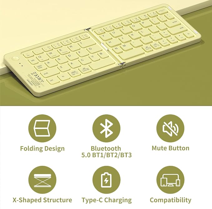 Foldable Bluetooth Keyboard with UV Printing Technology Rechargeable Keyboards,Compact Wireless Travel Keyboards for iPad, Smartphone, Tablet and Laptop - Z1 Coffee
