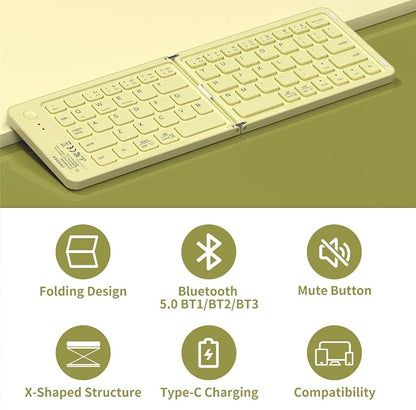 Foldable Bluetooth Keyboard with UV Printing Technology Rechargeable Keyboards,Compact Wireless Travel Keyboards for iPad, Smartphone, Tablet and Laptop - Z1 Coffee