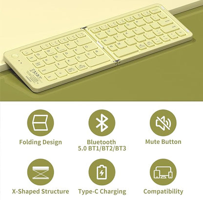 Foldable Bluetooth Keyboard with UV Printing Technology Rechargeable Keyboards,Compact Wireless Travel Keyboards for iPad, Smartphone, Tablet and Laptop - Z1 Pale Yellow