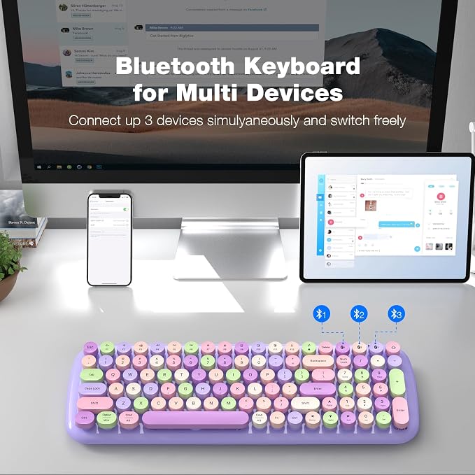 MOFII Wireless Keyboard and Mouse Combo, Full-Size Retro Typewriter-Style Wireless Keyboard with Optical Mouse for Computer/Laptop/Windows/Mac (Purple)