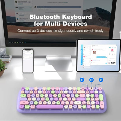 MOFII Wireless Keyboard and Mouse Combo, Full-Size Retro Typewriter-Style Wireless Keyboard with Optical Mouse for Computer/Laptop/Windows/Mac (Purple)