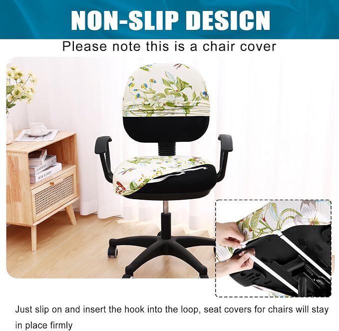 Smiry Stretch Printed Office Computer Chair Covers, Universal Washable Removable Desk Rotating Chair Slipcovers Protector, Seat + Backrest Cover - Beige and Green