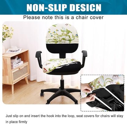 Smiry Stretch Printed Office Computer Chair Covers, Universal Washable Removable Desk Rotating Chair Slipcovers Protector, Seat + Backrest Cover - Beige and Green