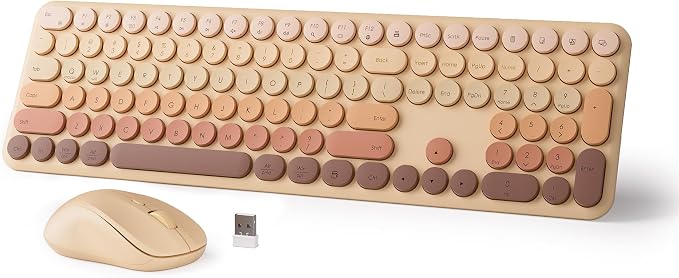 Wireless Keyboard and Mouse Combo, 2.4GHz USB Plug-and-Play, 110-key Design, Full-Size Ultra-Thin Silent Keyboard, Compatible with laptops/desktops/PCs（Gradient Khaki）