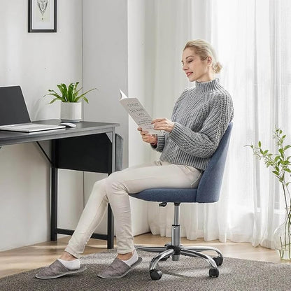 Simple Deluxe Armless Office Desk Chair, Modern Cute Swivel Vanity Chair Comfy Home Office Chairs with Wheels Height Adjustable Rolling Computer Task Stools for Living Room, Make-up, Bedroom, Blue