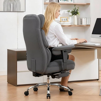 Efomao Executive Office Chair, Bluegrey Fabric Big and Tall Desk Chair | Breathable fabric, pocket spring & foam seat, retractable footrest, 135° recline for computer gaming setup