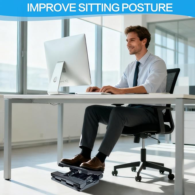 Scalebeard Foot Rest for Under Desk at Work,Height Adjustable Infinite Angle Ergonomic Foldable Footrest for Office, Gaming,Computer, Removable Pad Desk Foot Stool with Massage Beads,All-Season(Black)