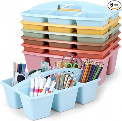 6 Pack Assorted Colors 6 Compartment Classroom Caddy with Handle Portable Plastic Storage Classroom Caddies Organizer for Classrooms Supply Teacher Office Table Desk(Groovy)