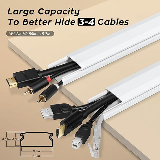 110in Cord Covers for Wires on Wall Kit, Large Cord Hider Wall Kit, Wire Covers for 3-4 Cords on Wall, White TV Cable Hider Cable Raceway, Simple Setup Wire Hider, W1.2 X H0.6in