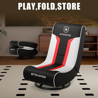 GTPLAYER Floor Gaming Chair Foldable Swivel Floor Chairs for Kids Boys Comfy Video Game Seat with 360° Multipurpose for Gamers, Bedroom or Game Room (Red/White)
