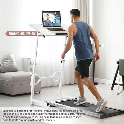 Enayplon Small Standing Desk with Wheels, Portable Treadmill Desk, Rolling Desk Adjustable Height for Laptop, Mobile Standing Table for Walking Pad, Bedside Table