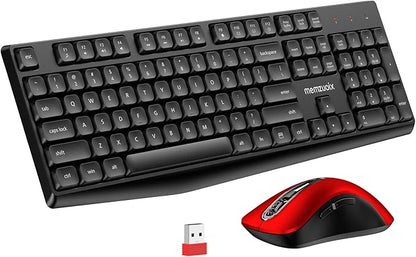 memzuoix Wireless Keyboard and Mouse Combo, 2.4G Full-Size Ergonomic Set with 1400 DPI Mouse, Lag-Free USB Receiver, 6-Month Battery Life for PC/Laptop/Windows/Mac (Black Keyboard + Red Mouse)