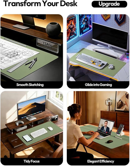 YSAGi Leather Desk Protector, Office Mat, Large Mouse Mat, Non-Slip PU Leather Blotter, Laptop Desk Mat, Waterproof Writing Pad for Office and Home(Bamboo Green, 63" x 17.2")