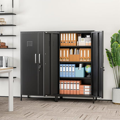 erosoei 47.24" H Metal Locker Storage Cabinet, Office Locker with 3 Adjustable Shelves, Steel Cabinet with 2 Doors, High Leg Organizer for Home Office, Kitchen, Living Room, Bedroom and Bathroom.