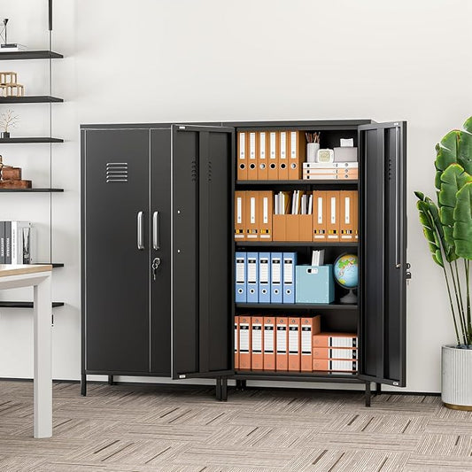 erosoei 47.24" H Metal Locker Storage Cabinet, Office Locker with 3 Adjustable Shelves, Steel Cabinet with 2 Doors, High Leg Organizer for Home Office, Kitchen, Living Room, Bedroom and Bathroom.