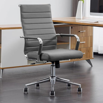Okeysen Ergonomic Office Desk Chair, Modern PU Leather Conference Room Table Chairs Ribbed, High Back Executive Swivel Rolling Chair for Home, Office (Grey-Ribbed)