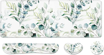 Desk Pad and Keyboard Wrist Rest, Large Mouse Pad + Keyboard Pad+Mouse Wrist Support, Non-Slip Desk Mat Protector for Office, Home 31.5×11.8 Inches Cute Flowers