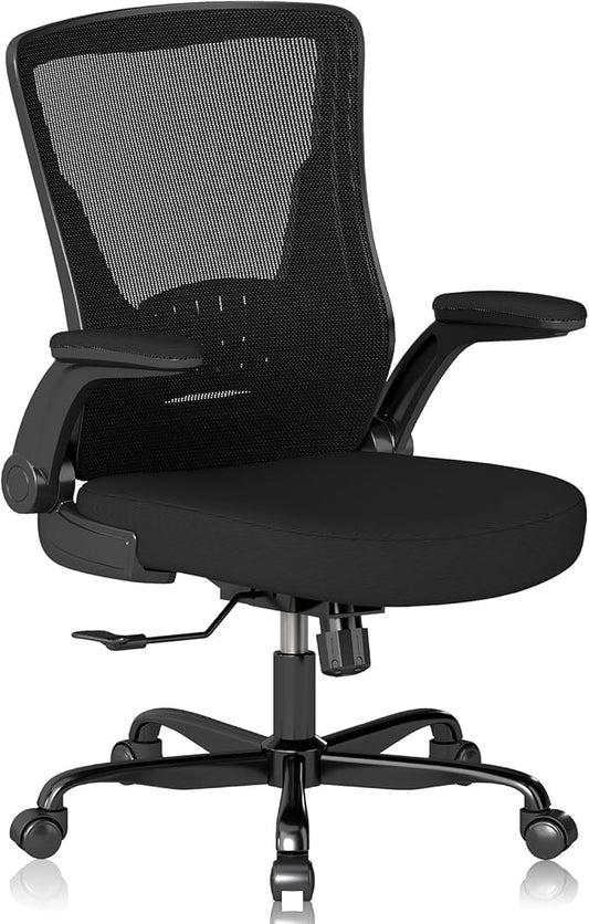 Ergonomic Office Chair – Comfy Mesh Desk Chair with Flip-Up Armrests & Smooth-Rolling Caster, Adjustable Height Home Computer Chair, Breathable & Supportive for Long Hours Sitting