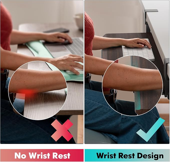 Fenge Keyboard Tray Under Desk, Pull Out Keyboard & Mouse Tray with C Clamp Mount, Sliding Keyboard Holder for Desk, 25.6 x 11.8 inch Large Slide-Out Platform Computer Drawer for Typing