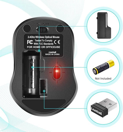 Leadsail Wireless Slim Cordless Mouse, 2.4G USB Mouse for Laptop, Desktop, MacBook - Less Noise, Optical, 4 Buttons