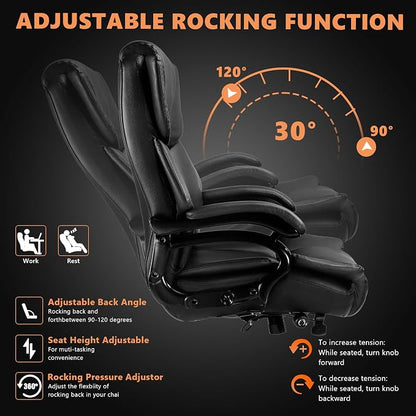 Indulgear 500lbs Big and Tall Office Chair with Dual Rubber Wheel, Heavy Duty Office Chair for Low Back Pain Relief, Large Executive Desk Chair with Adjustable Lumbar Support