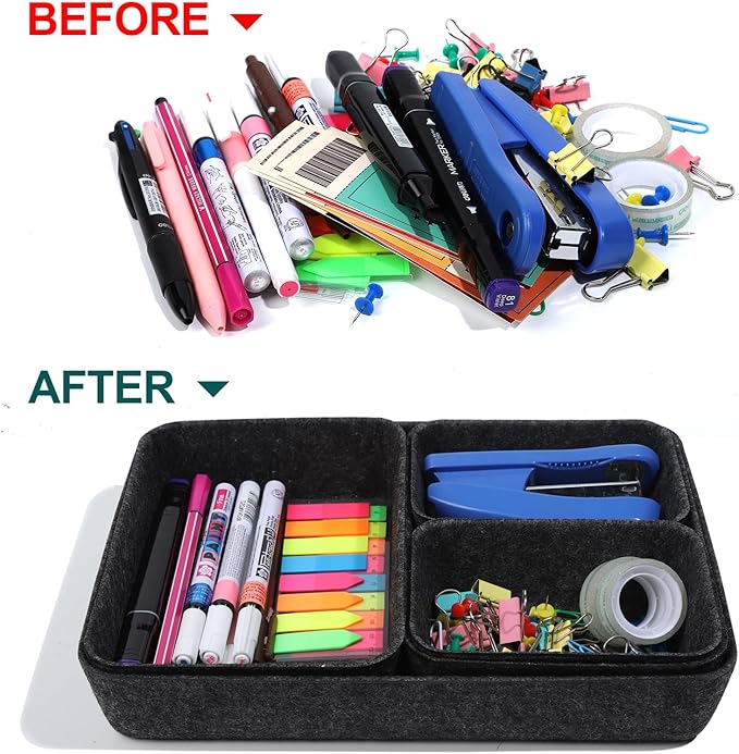 Desk Drawer Organizer | 7 Pack Felt Drawer Organizer Shallow Drawer Organizers Felt Storage Bins,Desk organizer trays (Gray)