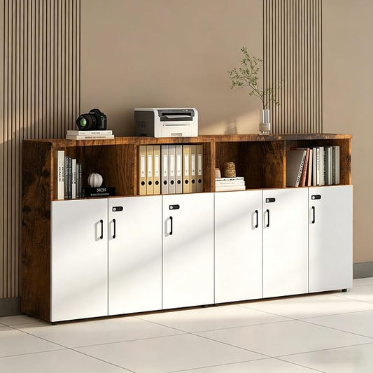 File Cabinet with Password Lock, Wood Lateral Filing Cabinet for Letter/A4 Files, 3 Drawer with Door, Printer Stand with Open Shelves for Home Office