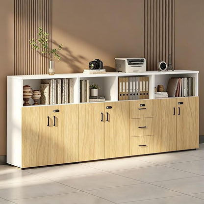 File Cabinet with Password Lock, Wood Lateral Filing Cabinet for Letter/A4 Files, 3 Drawer with Door, Printer Stand with Open Shelves for Home Office