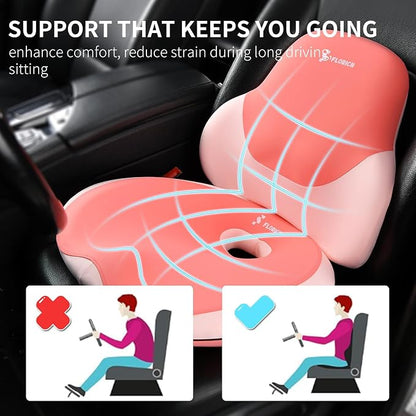 FLORICH Seat Cushion Lumbar Support Pillow for Office Chair, Car Lower Back Support, Ergonomic Desk Chair Pillow for Butt and Back Support of Memory Foam Seat Pad(Dark Pink)