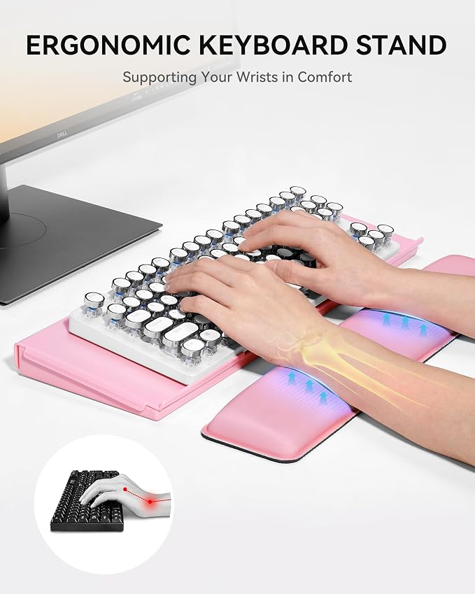 Laborio Computer Keyboard Stand with Storage Box, Keyboard Riser Wrist Rest for Desktop, Office Desk Organizer Accessories(Pink)