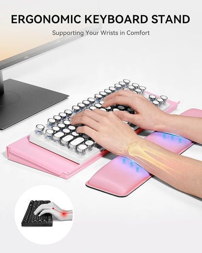 Laborio Computer Keyboard Stand with Storage Box, Keyboard Riser Wrist Rest for Desktop, Office Desk Organizer Accessories(Pink)