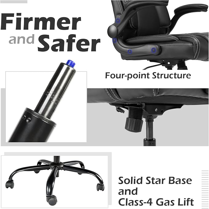 OUTFINE Flip-up Arms Office Chair 300lbs Executive Chair Swivel Office Chair with hydrolysis-Resistant Leather Spring Cushion Thick Padding and Ergonomic Design (Black, Flip Arm Medium) | Flip-up armrests, ergonomic support and durable leather maximize...