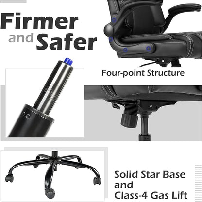 OUTFINE Flip-up Arms Office Chair 300lbs Executive Chair Swivel Office Chair with hydrolysis-Resistant Leather Spring Cushion Thick Padding and Ergonomic Design (Black, Flip Arm Medium) | Flip-up armrests, ergonomic support and durable leather maximize...