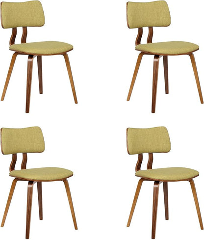 Armen Living Jaguar Mid-Century Dining Chair in Walnut Wood and Green Fabric - Set of 4