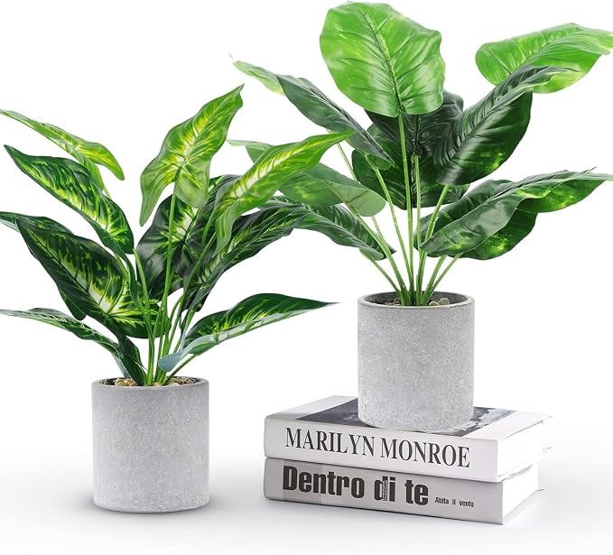 2pcs Fake Plants Medium Artificial Tropical Plants Indoor for Home Bathroom Bedroom Kitchen Office Desk Decor