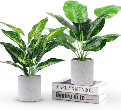 2pcs Fake Plants Medium Artificial Tropical Plants Indoor for Home Bathroom Bedroom Kitchen Office Desk Decor
